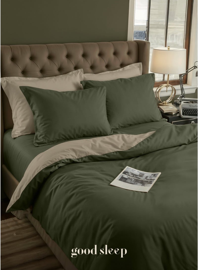 Good Sleep King Size Duvet Cover Set | 6 Piece Reversible | 220x240 cm | Green Dual-Tone | Duvet Cover with Deep-Pocket