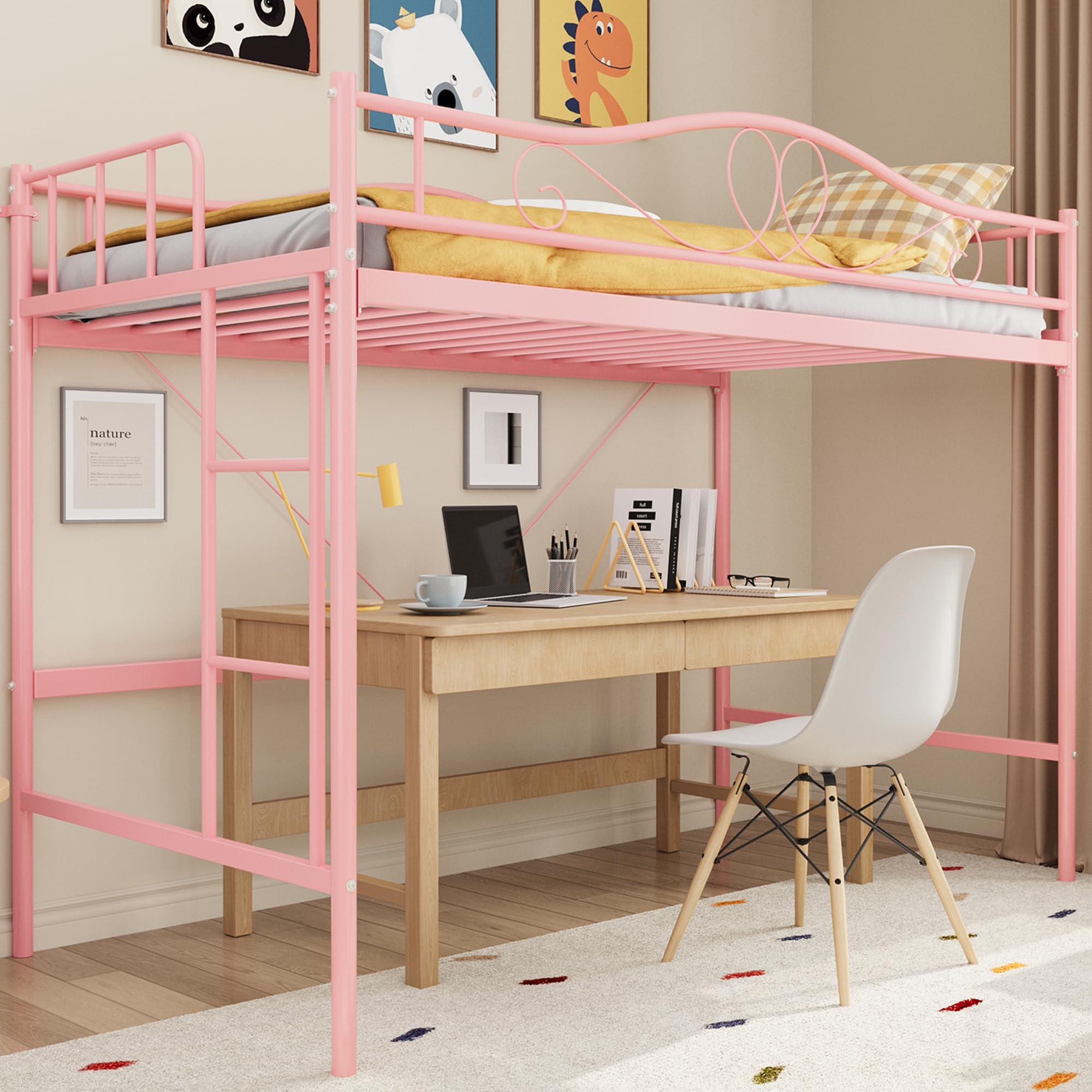 IDEALHOUSE Loft Bed Twin Size with Ladder & Full Safety Guardrail, Heavy Duty Metal Twin Loft Bed 40