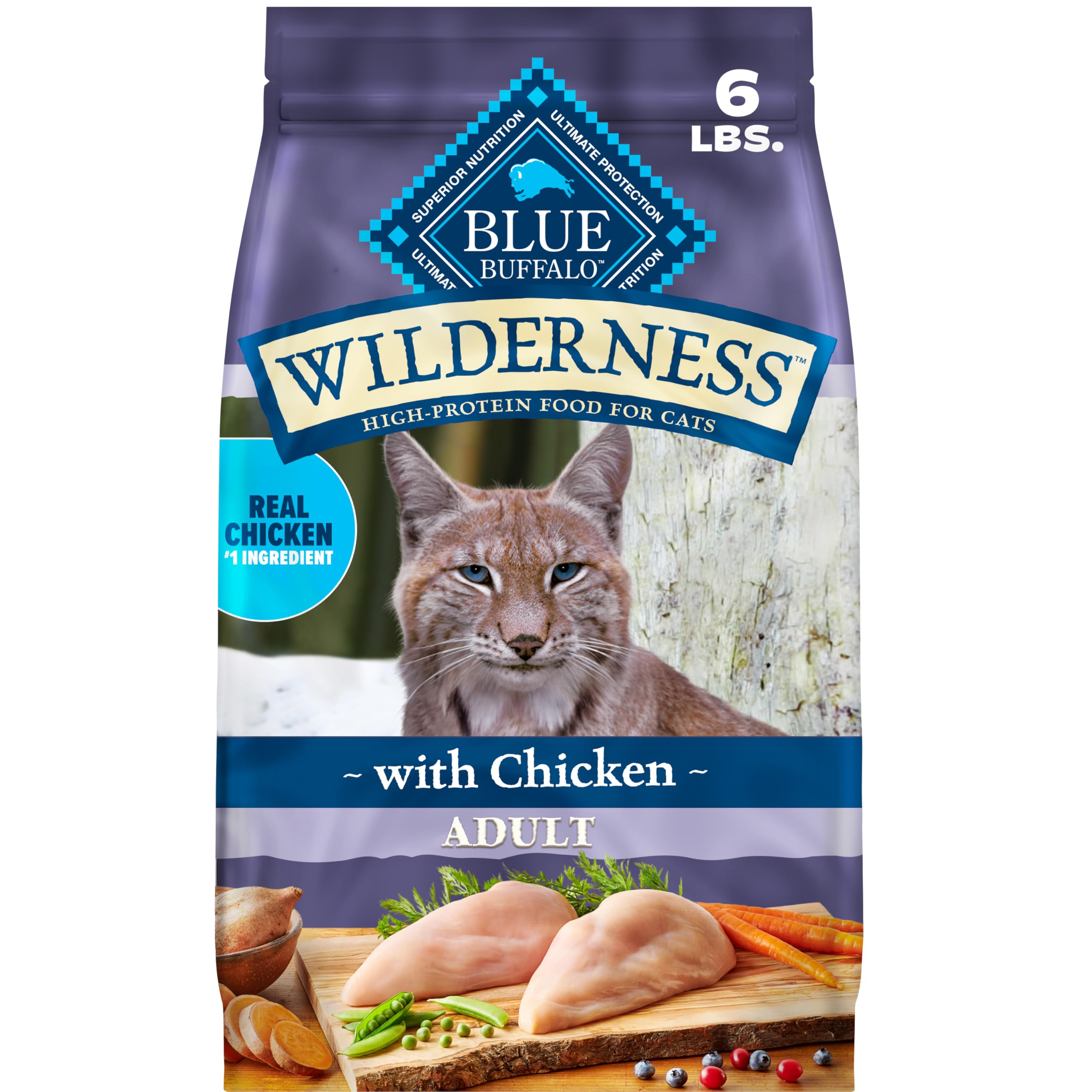 Blue Buffalo Wilderness with Chicken Natural High-Protein Grain-Free Dry Food for Adult Cats, Real Chicken First, Antiox