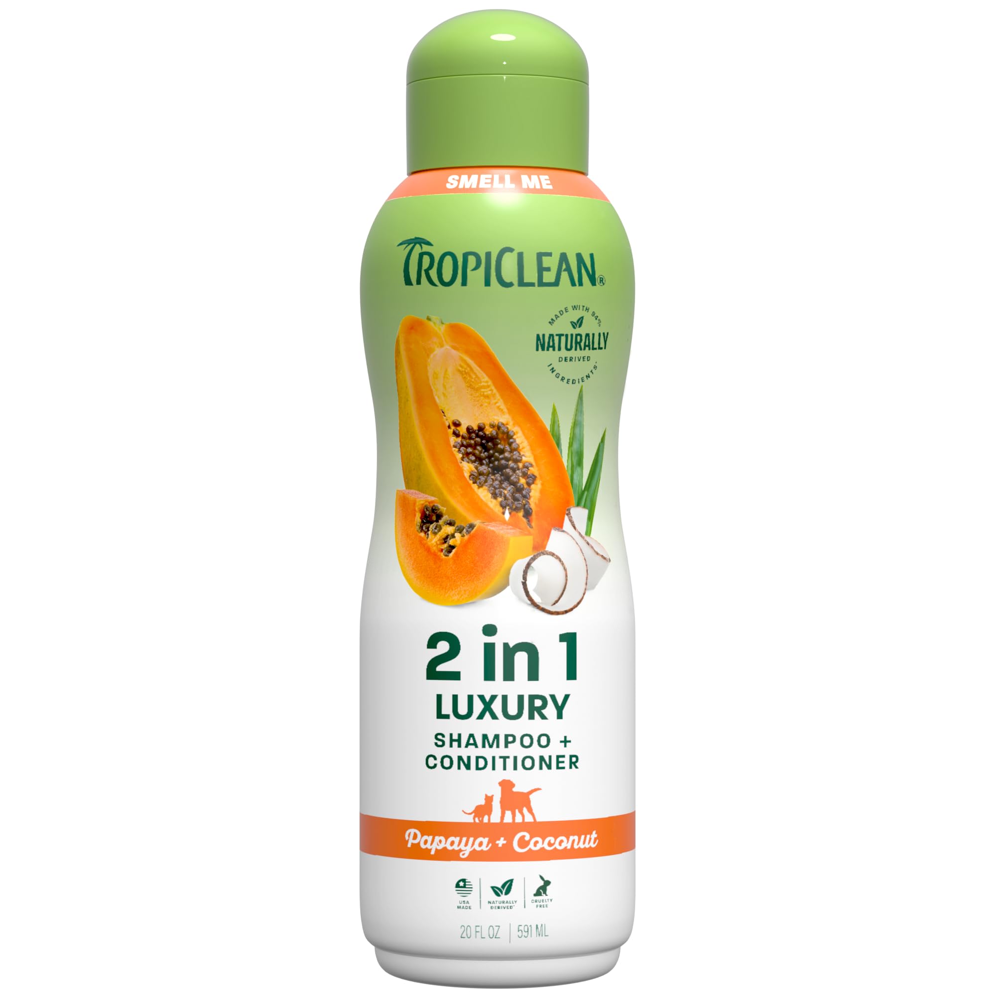 TropiClean 2-in-1 Dog Shampoo and Conditioner, Moisturizing Dog Detangler, Puppy Safe, Made in the USA, Papaya Scent, Ca
