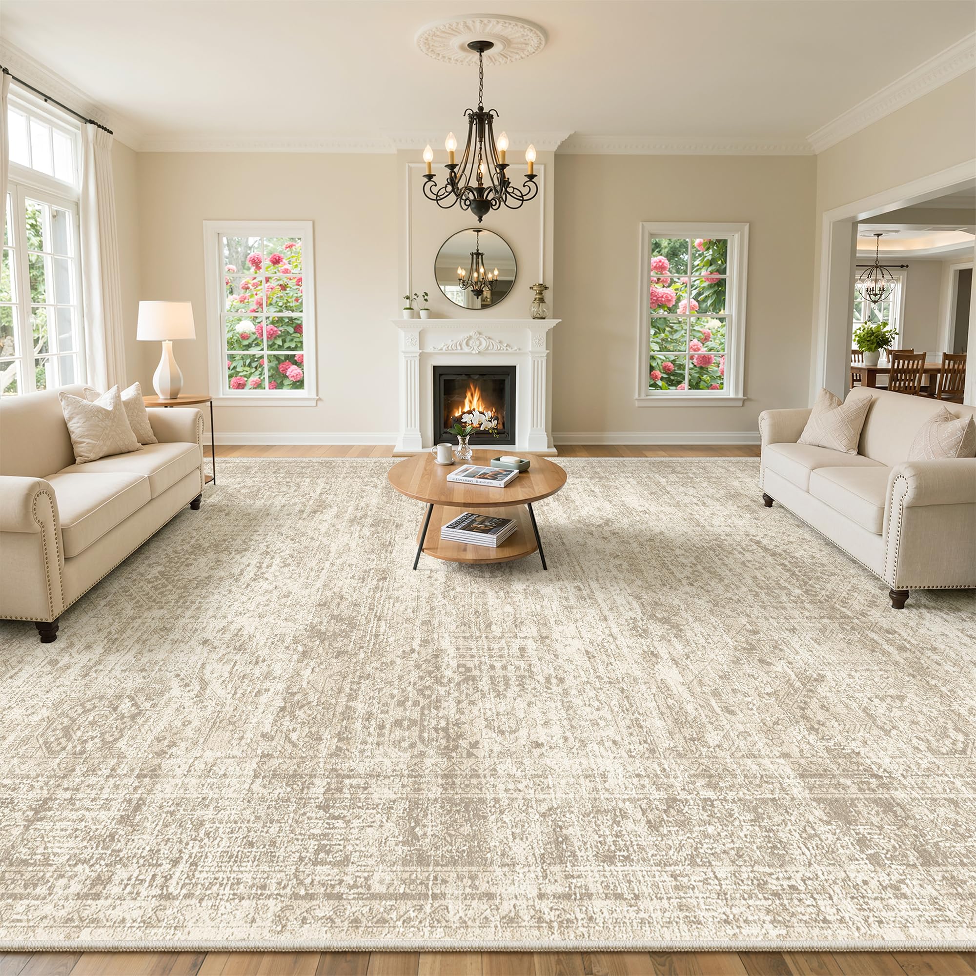 Soalmost 10x14 Area Rugs for Living Room, Non Slip Machine Washable Vintage Rugs, Low Pile Lightweig