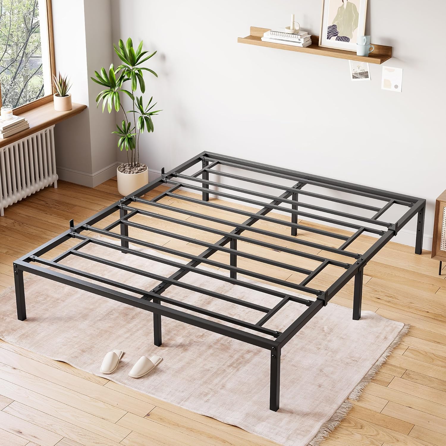 Aptliton 4ft6 Double Size Bed Frame, Metal Platform Bed with Heavy Duty Steel Slat Support/No Box Spring Needed/Noise Fr