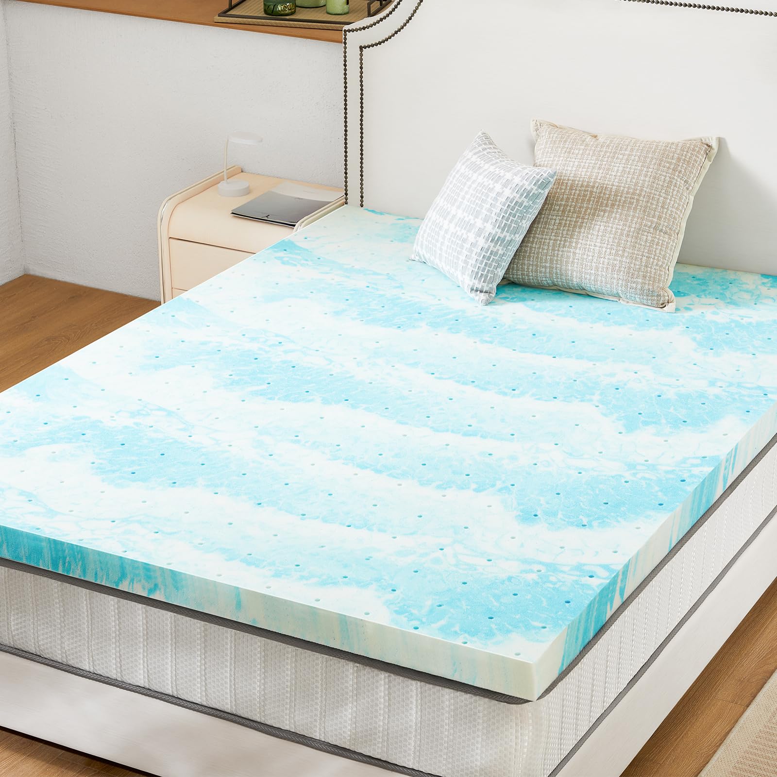 Sweetcrispy Mattress Topper Twin, 2 Inch Memory Foam Gel Infused Cooling Toppers Pad for Twin Size B