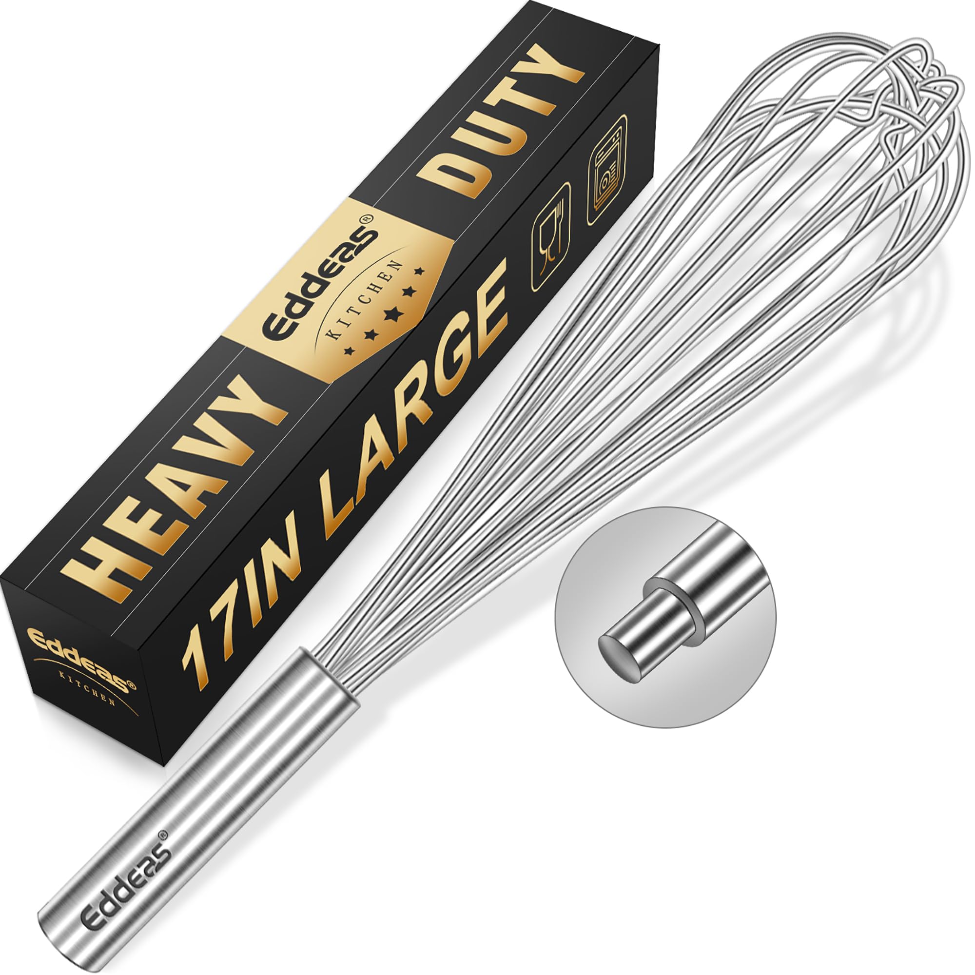 Eddeas 17in/43cm Extra Large Whisk,5Ib Heavy Duty Whisk, 2.4mm Wire Whisk Suitable for Mixing Thick batter and Large bat