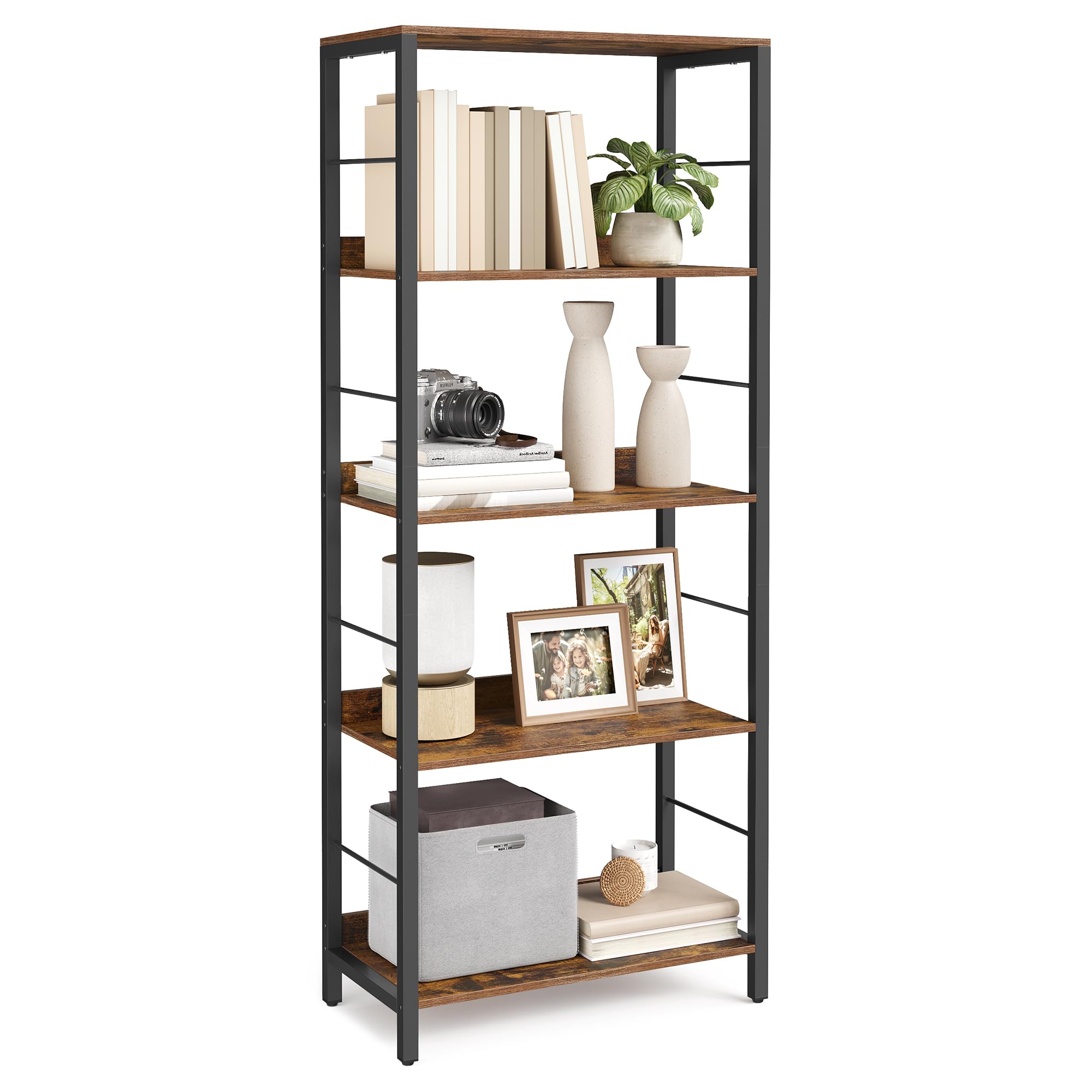 VASAGLE 5-Tier Bookcase, Book Shelf, Bookshelf, 30 x 60 x 144 cm, Shelving Unit, with Back Panels, I