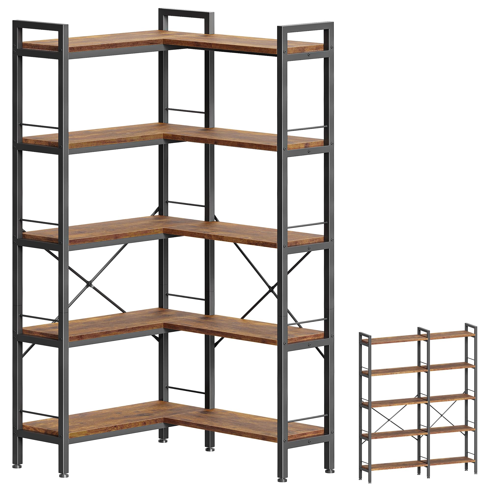 Huuger 5 Tier Bookshelf, L Shaped Corner Bookshelf with 10 Open Shelves, 49.4 Inch Straight Wide Boo